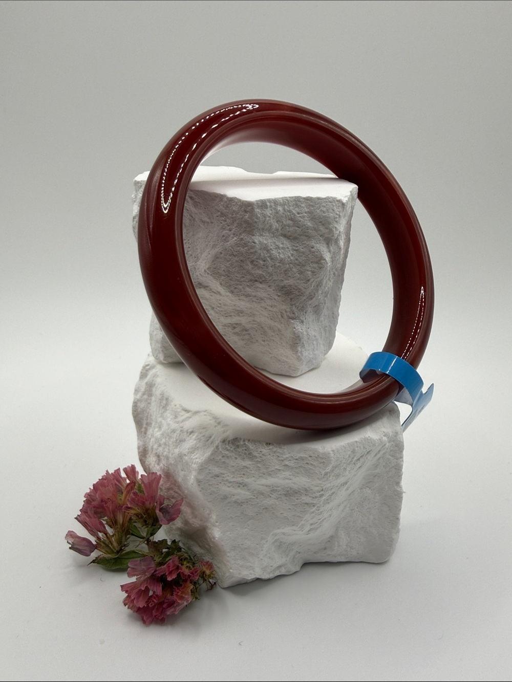Glossy Dark Red Agate Bangle Bracelet